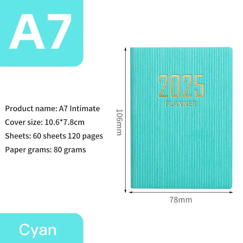 2025 A7 Portable Pocket Planner with PU Cover – Daily & Weekly Schedule Notebook Agenda