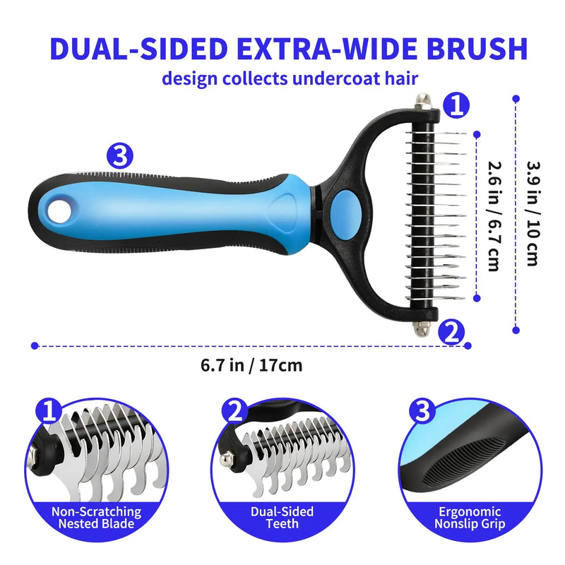 Professional Pet Deshedding Brush | Knot Cutter & Hair Remover Comb for Dogs & Cats Grooming