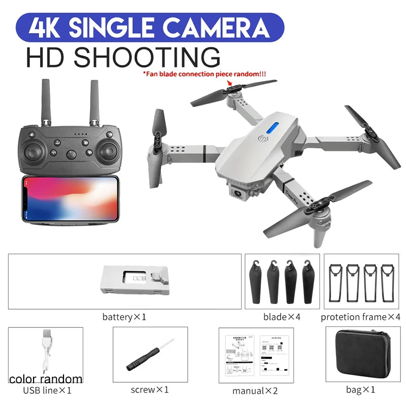 E88Pro 4K HD RC Drone – Foldable WiFi FPV Quadcopter with 1080P Wide-Angle Camera & Altitude Hold