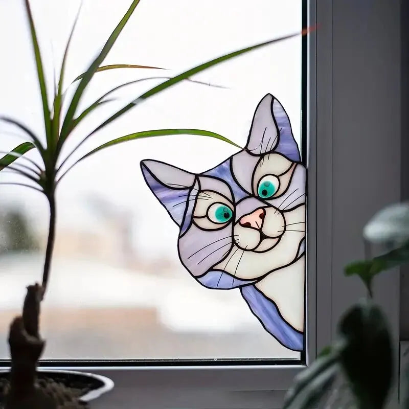 Cat Peeping Glass Window Stickers - Self-Adhesive Waterproof PVC Film for Home or Car Decoration