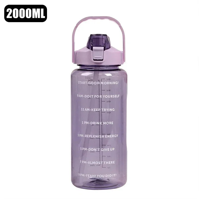 2L Large Portable Water Bottle with Straw: Reusable, Leakproof, Travel-Friendly for Sports & Fitness