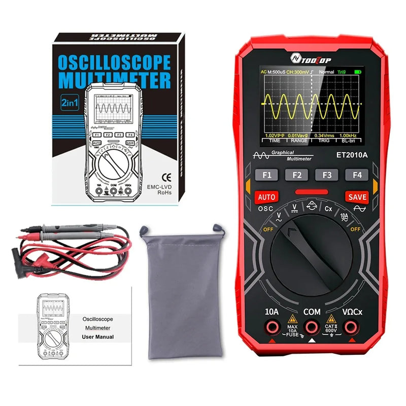 TOOLTOP ET2010A 2-in-1 Digital Oscilloscope Multimeter – 2.5Msps, 1MHz Bandwidth, Portable Tester