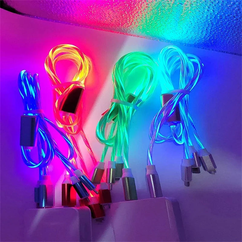 NNBILI LED Glowing 3-in-1 USB Fast Charging Cable – Luminous Type-C, Micro USB & Lightning Charger