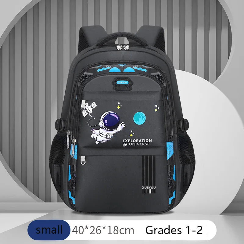 Astronaut Themed Kids Backpack for Boys – Waterproof School Bag for Primary, Zipper Closure