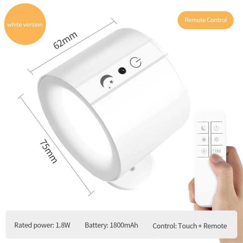 360° Rotatable LED Wall Sconce with Touch Control, Rechargeable Double Head Night Light for Bedroom