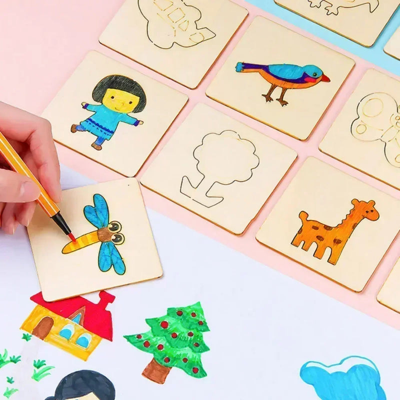 20pcs Kids Wooden Drawing Stencils – Montessori Educational DIY Painting Toys for Children’s Gifts