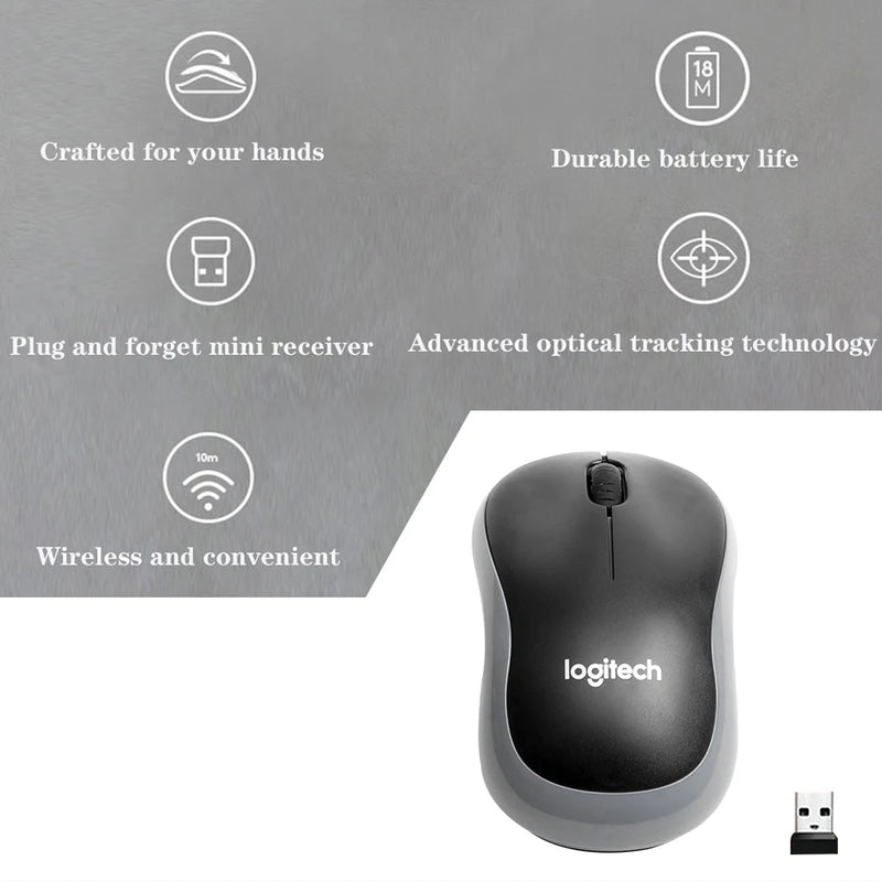 Logitech M185 Wireless Mouse – 2.4GHz USB, 1000 DPI, Mute Optical Mouse for Windows, Mac, Chrome OS