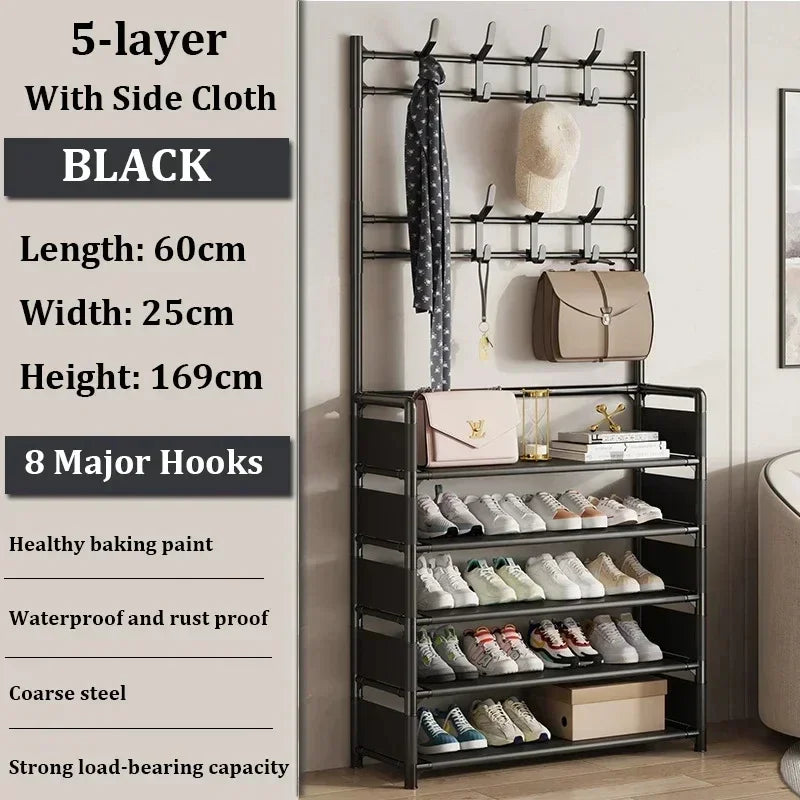 Multi-Layer Shoe Rack & Clothes Hanger – DIY Floor-Standing Storage Organiser for Living Room