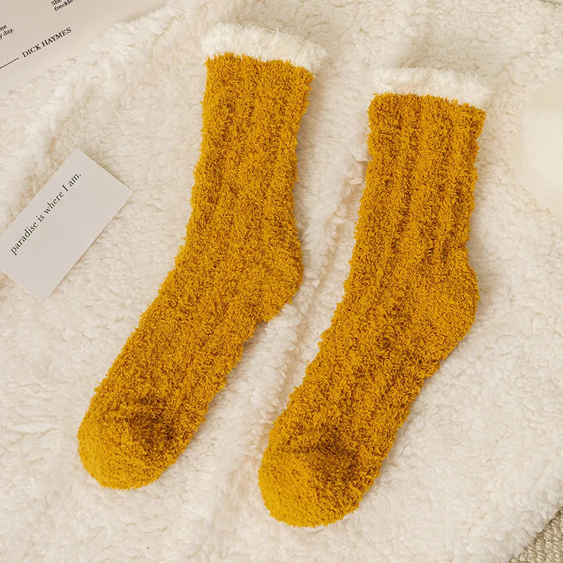 Autumn Winter Coral Velvet Cat Claw Socks – Warm Middle Tube Sleep & Floor Socks for Women Girls