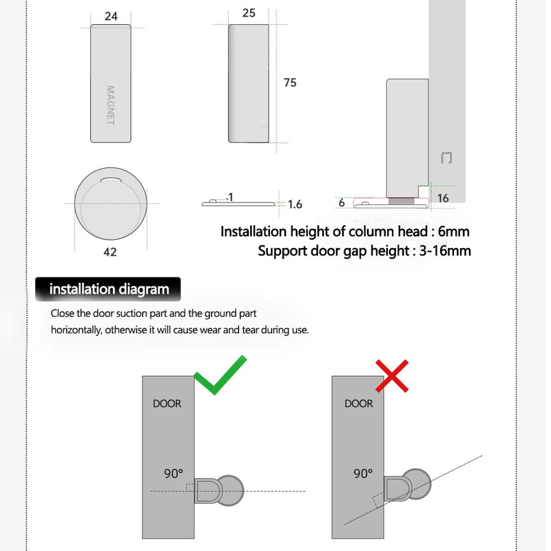 Magnetic Door Stopper – Stainless Steel Nail-Free Door Holder, Anti-Collision, Modern Door Hardware