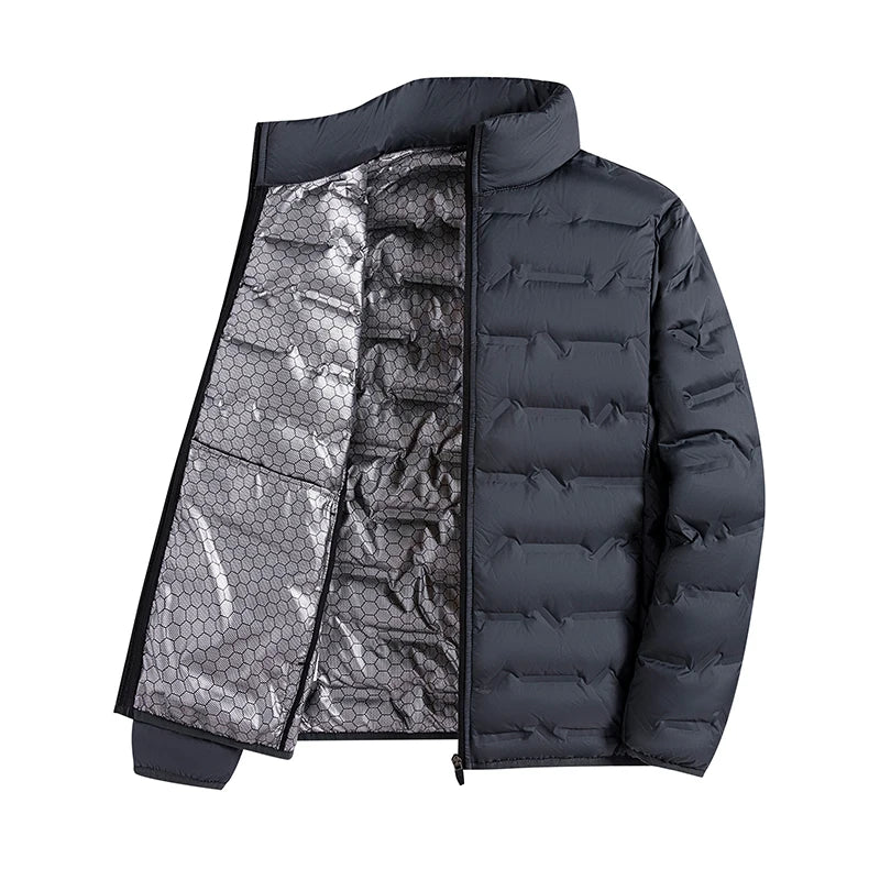 Graphene Self-heating Down Jacket Men Solid Windproof Pleated Down Jackets Stand Collar Classical Warm Winter Jackets Male