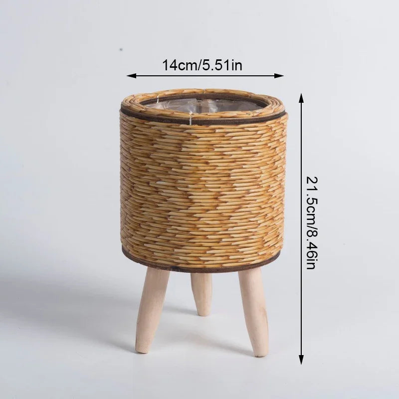 Nordic Style Imitation Rattan Flower Pot – Hand-Woven Planter Stand, Garden Décor & Home Storage Basket