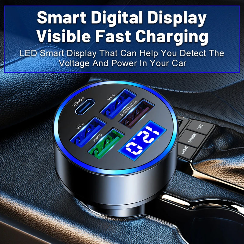 250W PD USB Car Charger – Fast Charging Adapter for iPhone, Xiaomi, Huawei, Samsung, and More