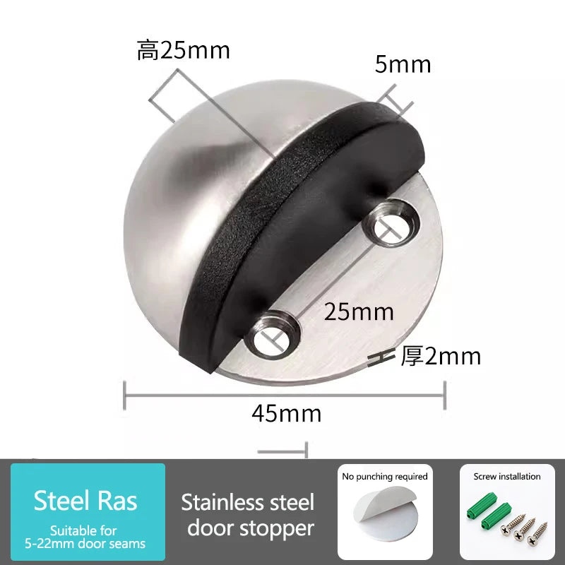 Stainless Steel Magnetic Door Stop – Punch-Free Semi-Circle Door Stopper with Anti-Collision Rubber