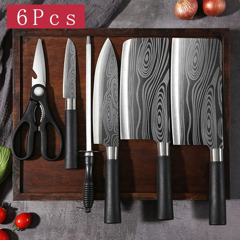 Professional Damascus Kitchen Knife Set – Chef Knife, Scissors & Sharpener, Stainless Steel Blades