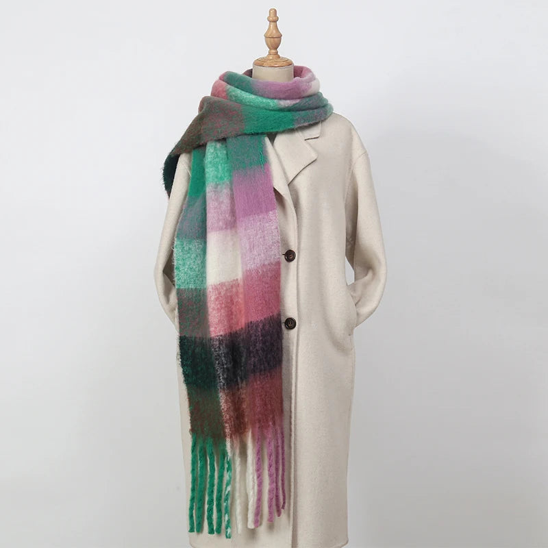 Women's Winter Cashmere Shawl & Warm Plaid Pashmina Scarf with Tassels – Stylish & Cosy