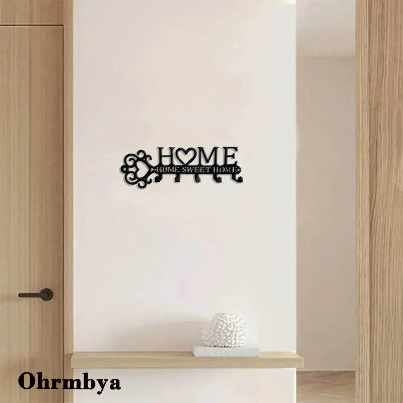 5 Hooks "Home Sweet Home" Metal Wall Hanger for Keys, Coats, Towels - Stylish Home Decor