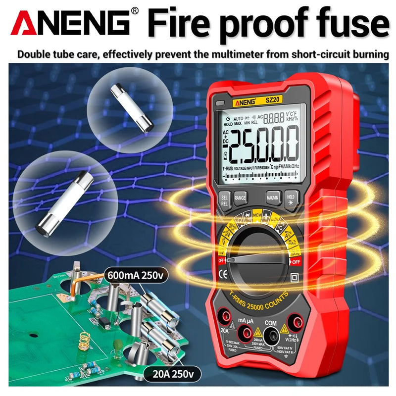 ANENG SZ20 Digital Multimeter – 25000 Counts Smart Manual Range Tester, True RMS AC/DC Voltmeter