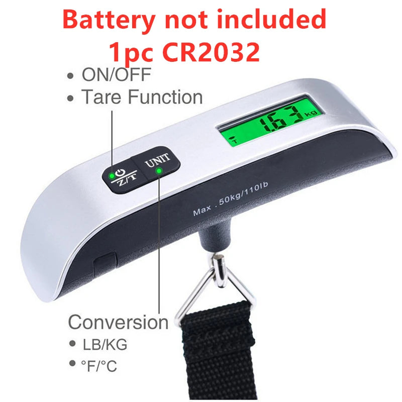 Portable Digital Luggage Scale 110lb/50kg LCD Display Travel Weighing Tool for Baggage