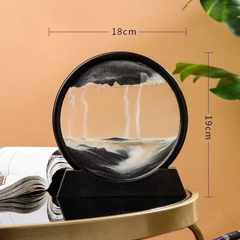 3D Hourglass Quicksand Art Picture Round Deep Sea Sandscape Flowing Painting for Office & Home Decor