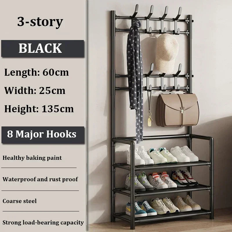 Multi-Layer Shoe Rack & Clothes Hanger – DIY Floor-Standing Storage Organiser for Living Room