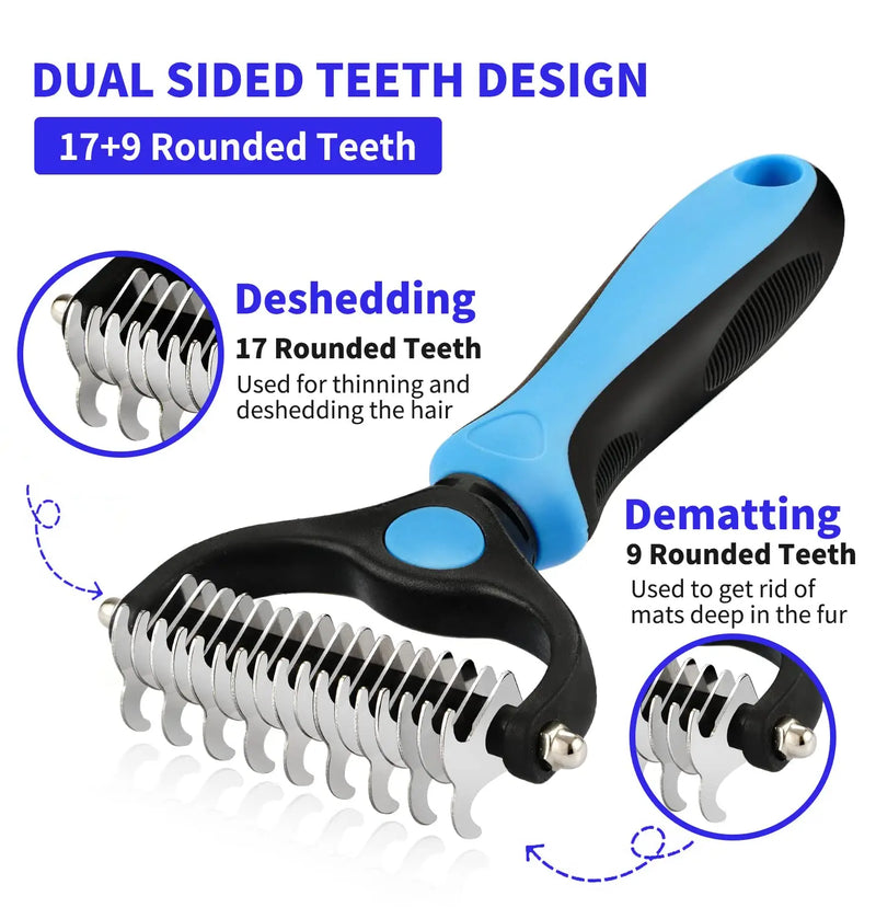 Professional Pet Deshedding Brush | Knot Cutter & Hair Remover Comb for Dogs & Cats Grooming