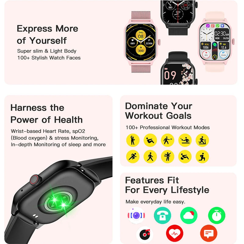 LEMFO LT10 Smart Watch 2024 Bluetooth Call Music Fitness Tracker Sports Watch for Android & iOS