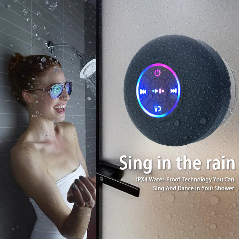 Portable Bluetooth Speaker with LED, IPX4 Waterproof, Suction Cup, Mini Stereo for Outdoor & Bathroom