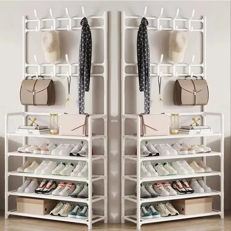 Multi-Layer Shoe Rack & Clothes Hanger – DIY Floor-Standing Storage Organiser for Living Room