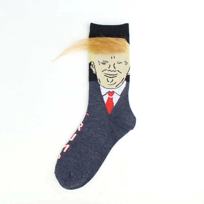 2024 Donald Trump Funny Socks – Spoof Character Crew Socks with 3D Fake Hair for Men & Women