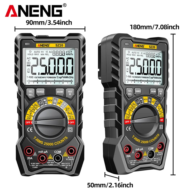 ANENG SZ20 Digital Multimeter – 25000 Counts Smart Manual Range Tester, True RMS AC/DC Voltmeter