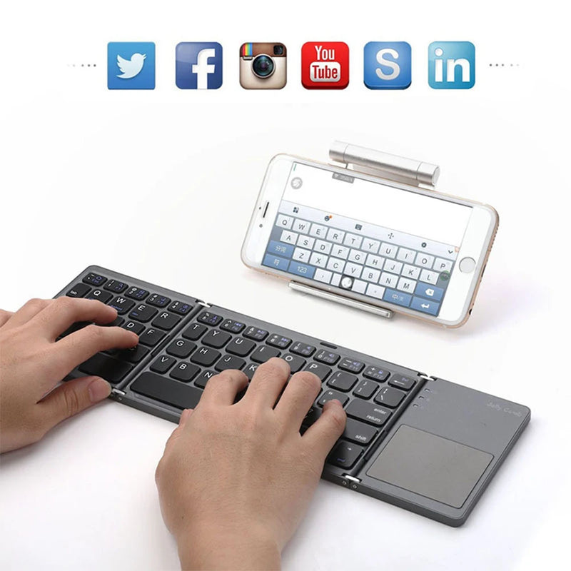 B033 Mini Wireless Folding Keyboard with Touchpad Bluetooth for Windows, Android, iOS, iPad & Phone