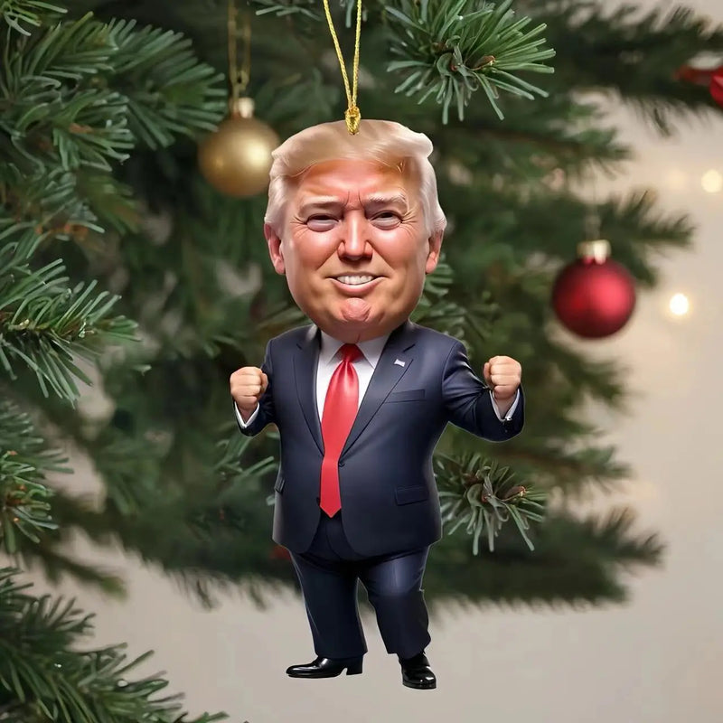 Trump-Inspired Acrylic Christmas Ornament for Car and Tree - Funny Holiday Gift Pendant