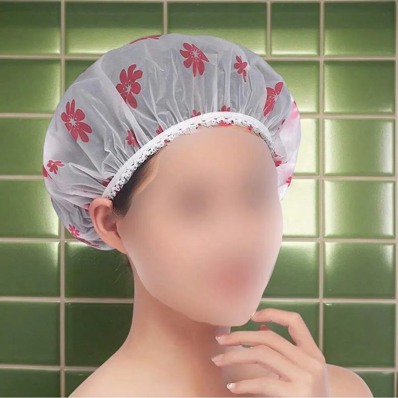 5pcs Waterproof Shower Caps for Women – Reusable Anti-Oil Hair Care Bathing Caps with Cartoon Design