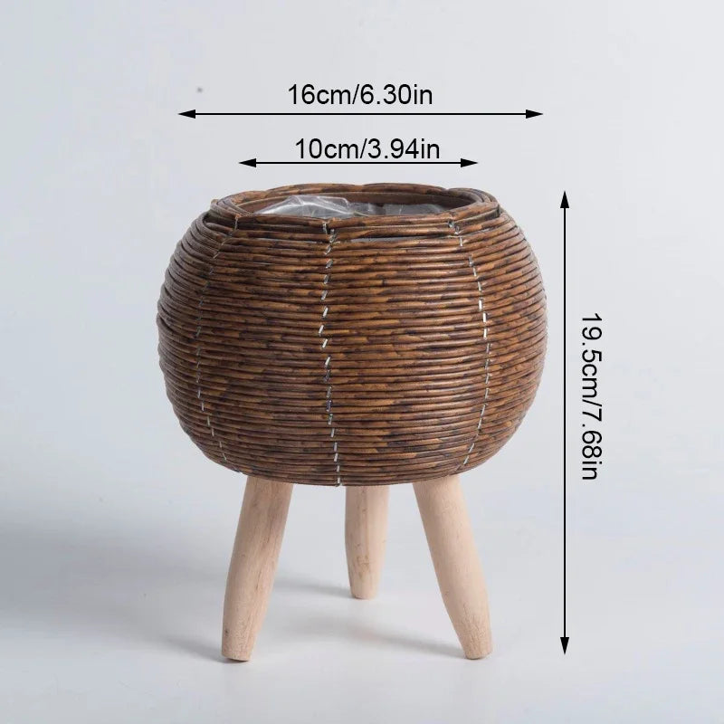 Nordic Style Imitation Rattan Flower Pot – Hand-Woven Planter Stand, Garden Décor & Home Storage Basket