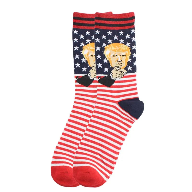 2024 Donald Trump Funny Socks – Spoof Character Crew Socks with 3D Fake Hair for Men & Women