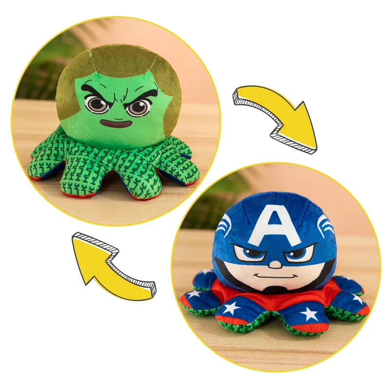 Hot Marvel Plush Doll – Reversible Avengers Toys: Spiderman, Iron Man, Hulk & Captain America