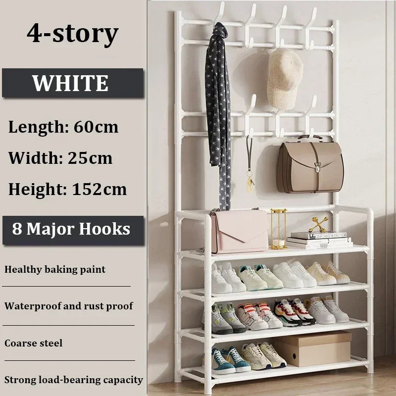 Multi-Layer Shoe Rack & Clothes Hanger – DIY Floor-Standing Storage Organiser for Living Room