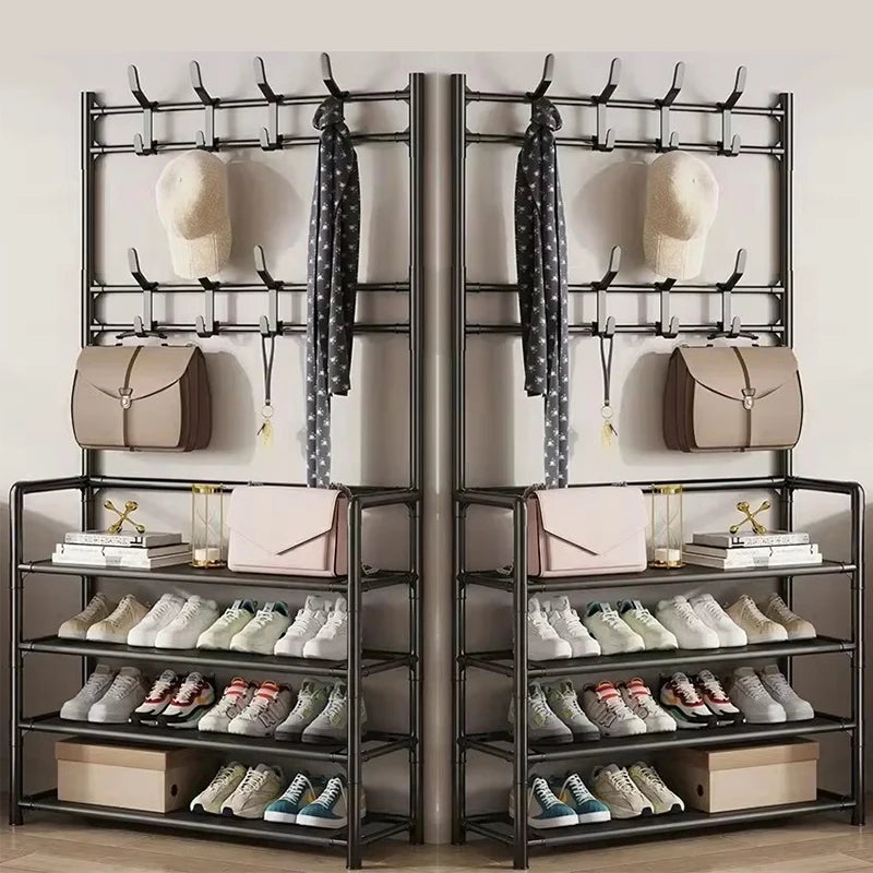 Multi-Layer Shoe Rack & Clothes Hanger – DIY Floor-Standing Storage Organiser for Living Room