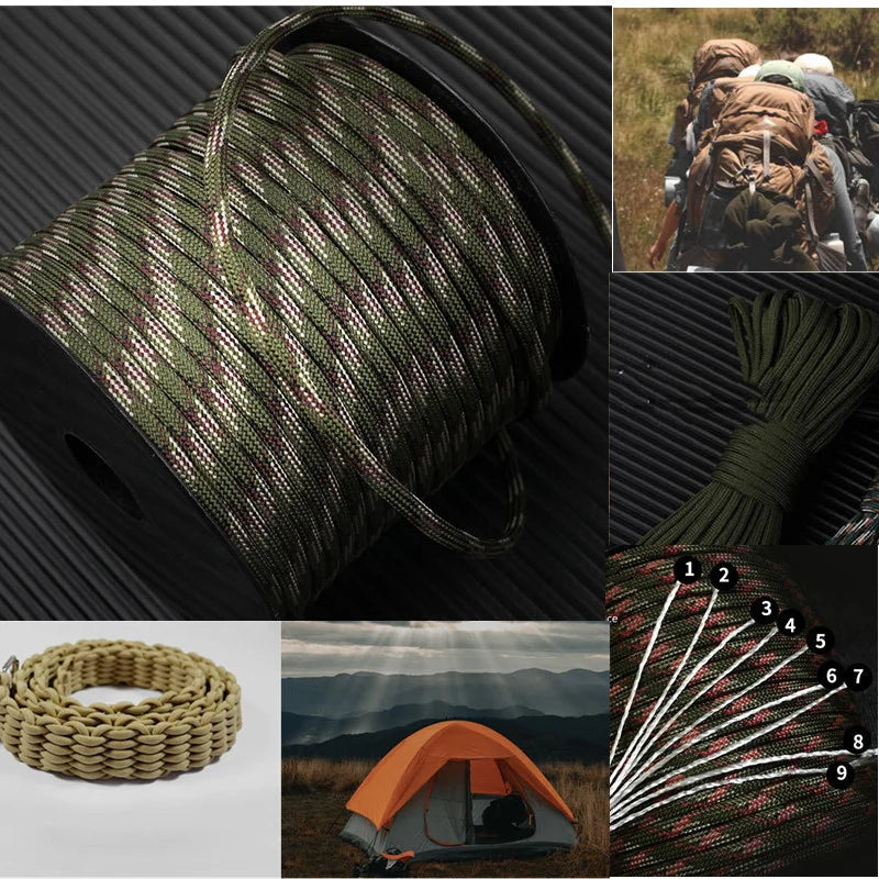 9-Strand 650LB Military Paracord – 4mm Tactical Survival Rope for Camping, Weaving, and Outdoor Use