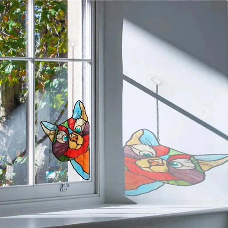 Cat Peeping Glass Window Stickers - Self-Adhesive Waterproof PVC Film for Home or Car Decoration