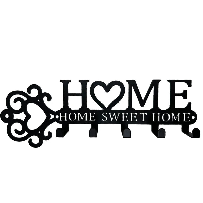 5 Hooks "Home Sweet Home" Metal Wall Hanger for Keys, Coats, Towels - Stylish Home Decor