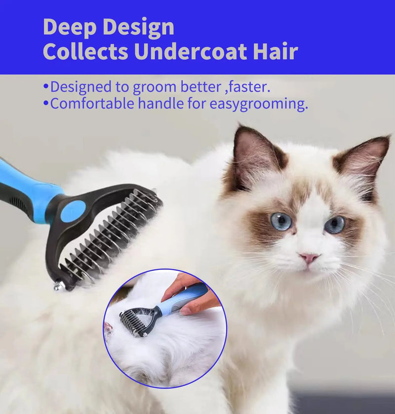 Professional Pet Deshedding Brush | Knot Cutter & Hair Remover Comb for Dogs & Cats Grooming