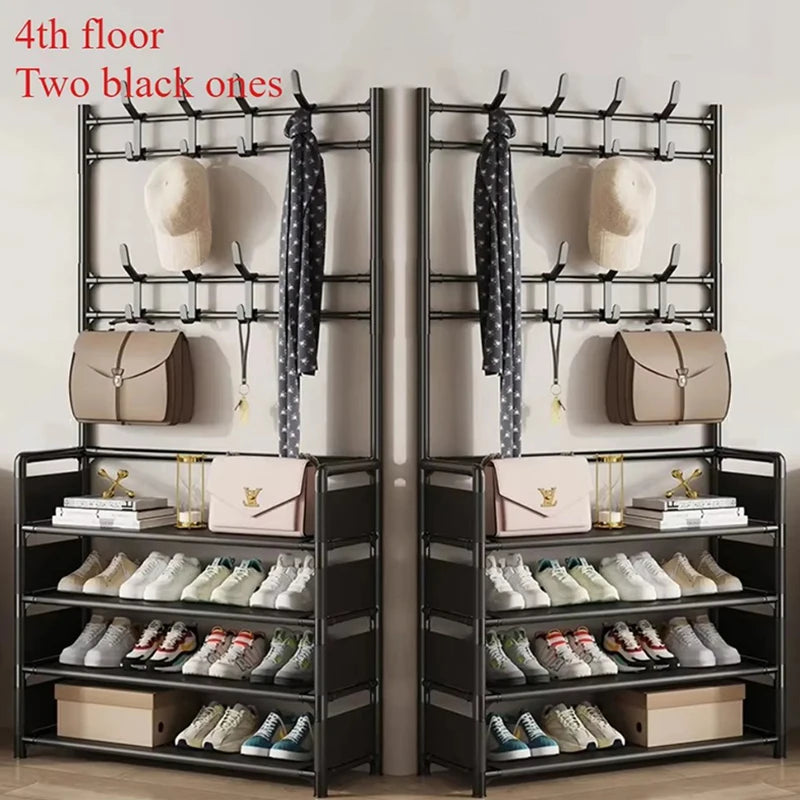 Multi-Layer Shoe Rack & Clothes Hanger – DIY Floor-Standing Storage Organiser for Living Room