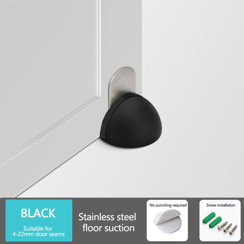 Stainless Steel Magnetic Door Stop – Punch-Free Semi-Circle Door Stopper with Anti-Collision Rubber