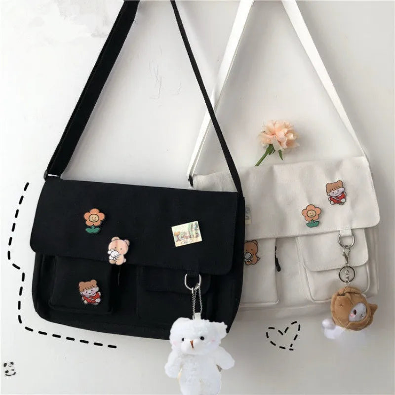 Cute Canvas Shoulder Bag for Women – Harajuku Crossbody Pouch Messenger Bag for Girls