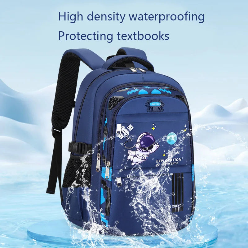 Astronaut Themed Kids Backpack for Boys – Waterproof School Bag for Primary, Zipper Closure