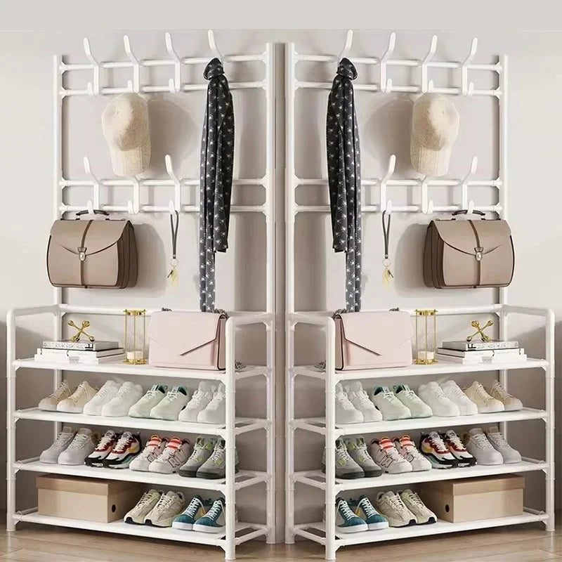 Multi-Layer Shoe Rack & Clothes Hanger – DIY Floor-Standing Storage Organiser for Living Room