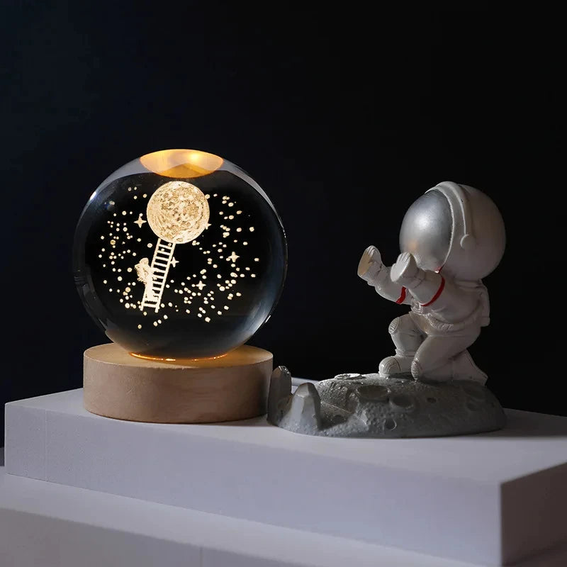 3D Moon Crystal Ball Night Light - Galaxy Solar System Saturn Glass Globe for Home Decoration