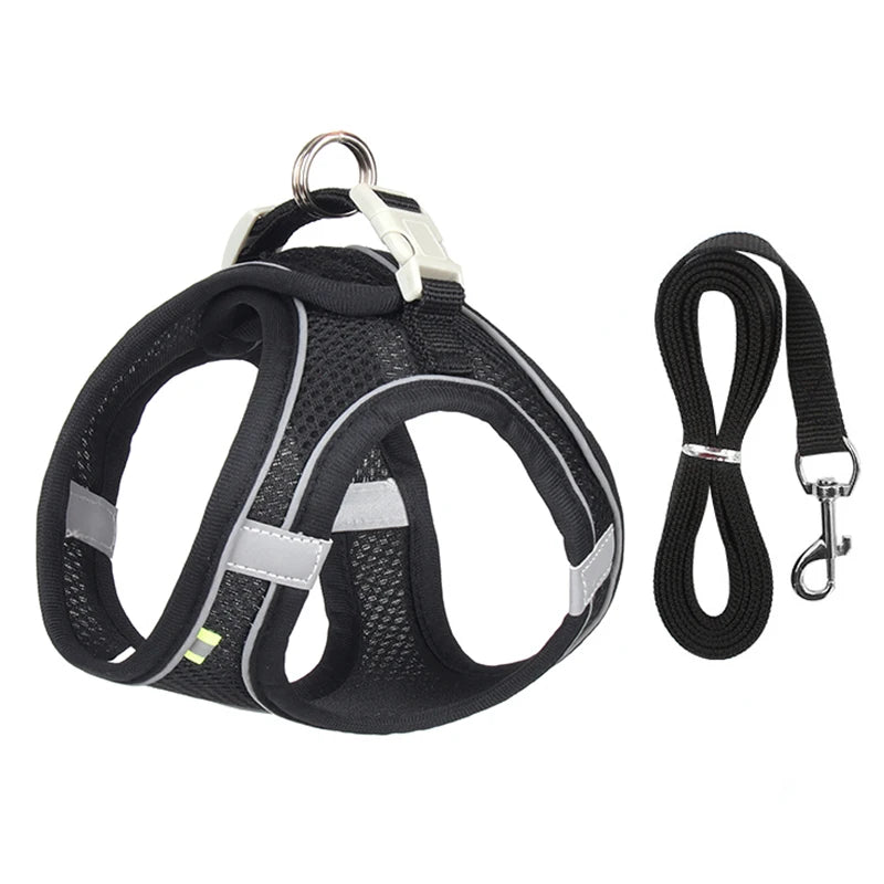 Adjustable Dog Harness Leash Set for Small Dogs, Puppy & Cat Vest for Walking, Reflective Lead